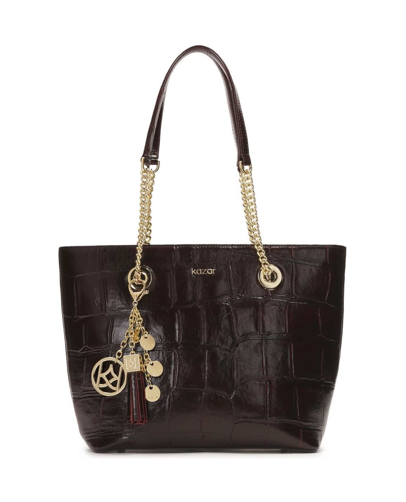 Kazar-Elegant-burgundy-handbag-with-embossed-pattern-červená
