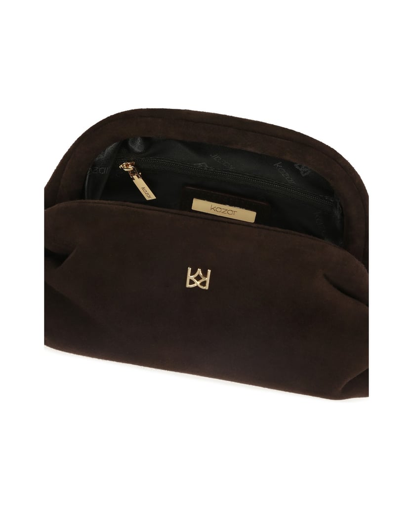 Kazar-Suede-brown-handbag-with-metal-frame-hnědá