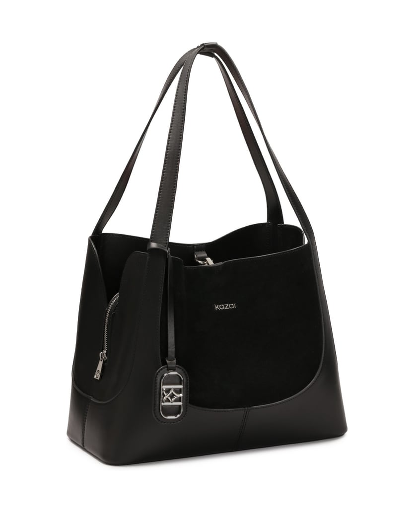 Kazar-Handtasche-aus-schwarzem-Naturleder-mit-schwarz
