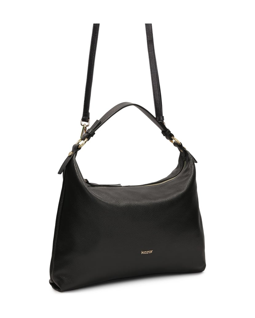 Kazar-Black-leather-handbag-with-a-loose-fit-černá
