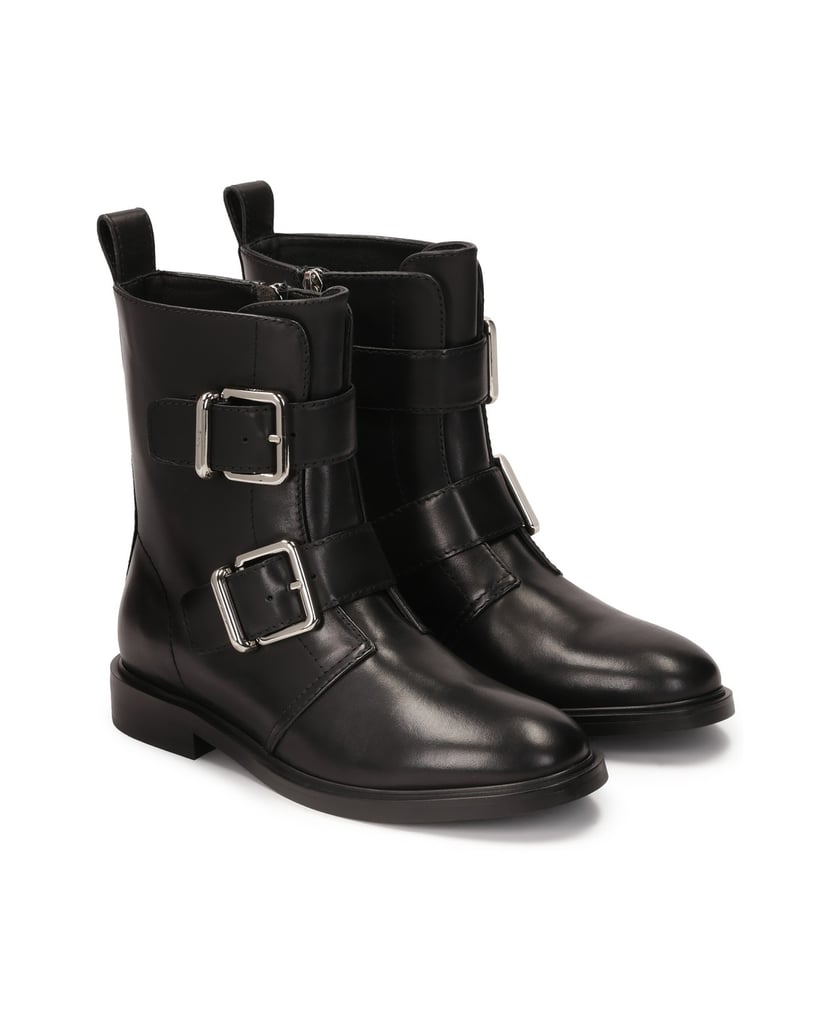 Kazar-Flat-leather-boots-decorated-with-buckles-čierna