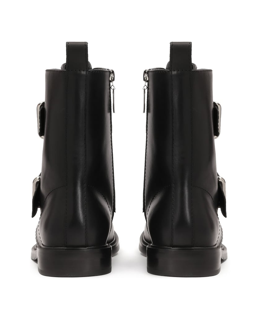 Kazar-Flat-leather-boots-decorated-with-buckles-čierna