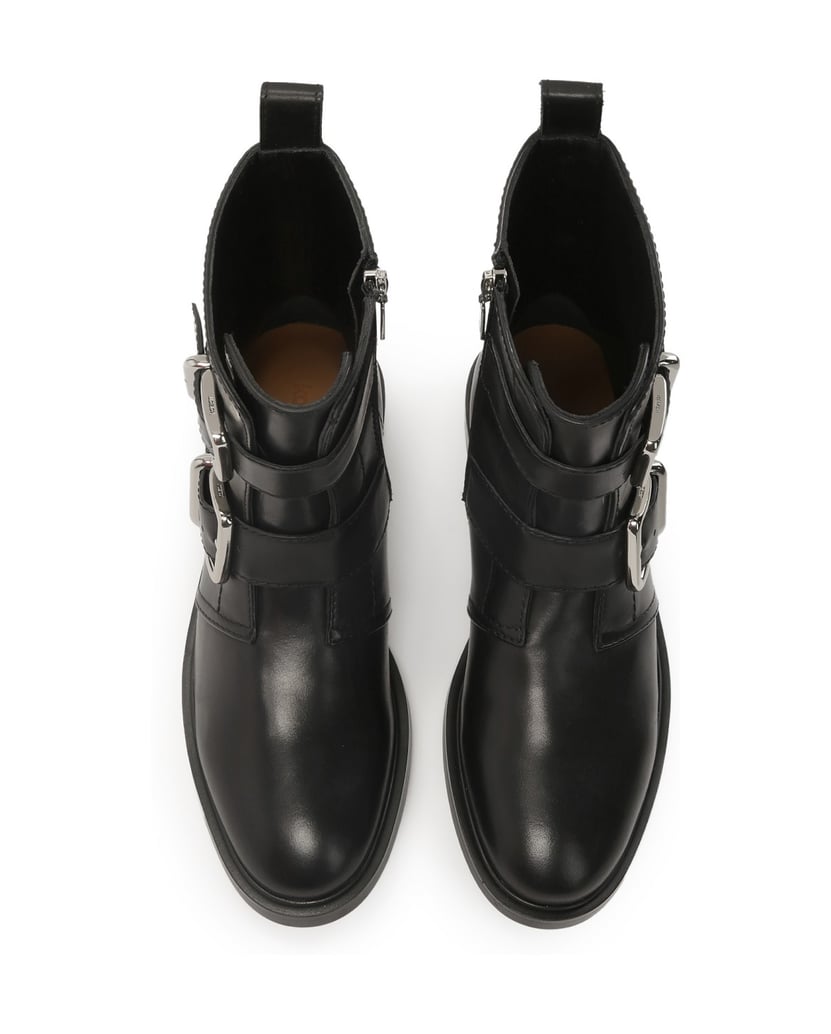 Kazar-Flat-leather-boots-decorated-with-buckles-čierna