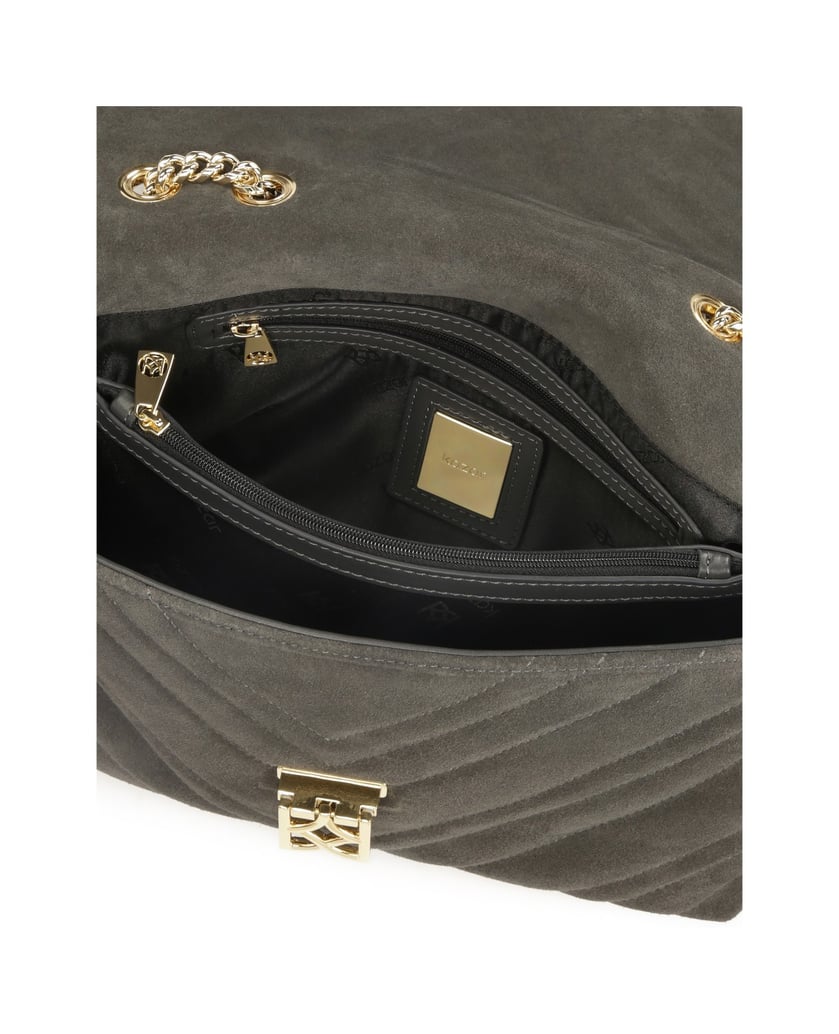 Kazar-Grey-suede-chain-handbag-šedá