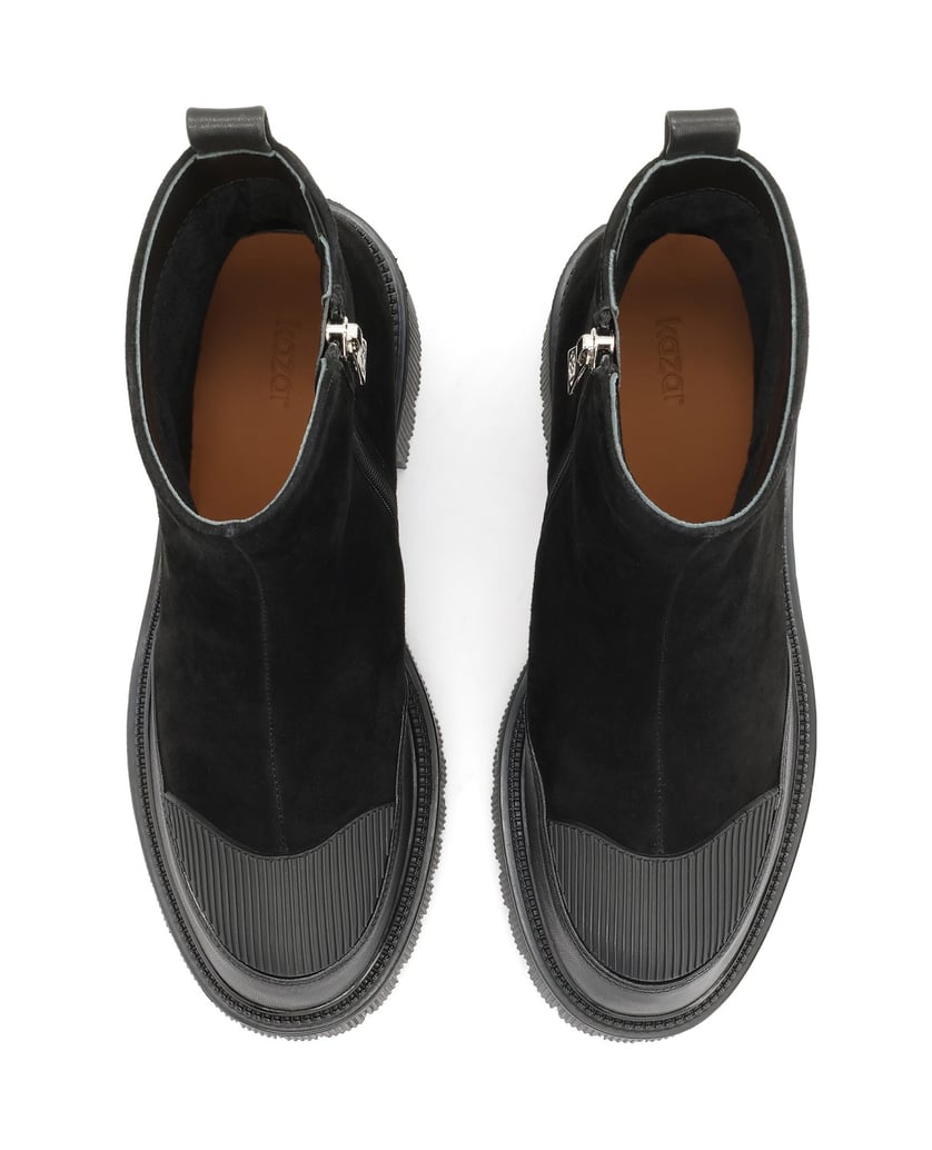 Kazar-Black-block-ankle-boots-made-of-combined-materials-čierna
