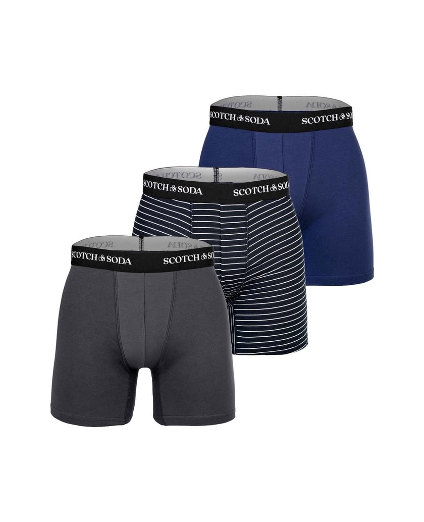 Scotch-&-Soda-Herren-Boxershort-3er-Pack-Solid-Cotton-Stretch-blau-