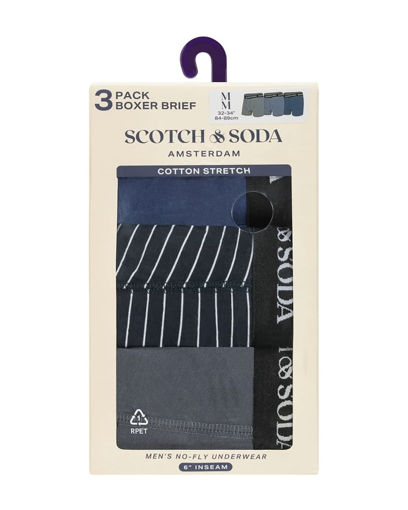 Scotch-&-Soda-Herren-Boxershort-3er-Pack-Solid-Cotton-Stretch-blau-
