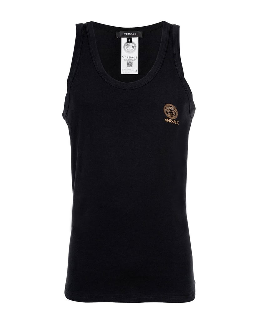 VERSACE-Herren-Unterhemd-1er-Pack-T-SHIRT-LONG-SLEEVES-ROUND-NECK-JERSEY-TOPEKA-BI-STRETCH-COTTON-ORGANIC-NEW-LOGO-schwarz