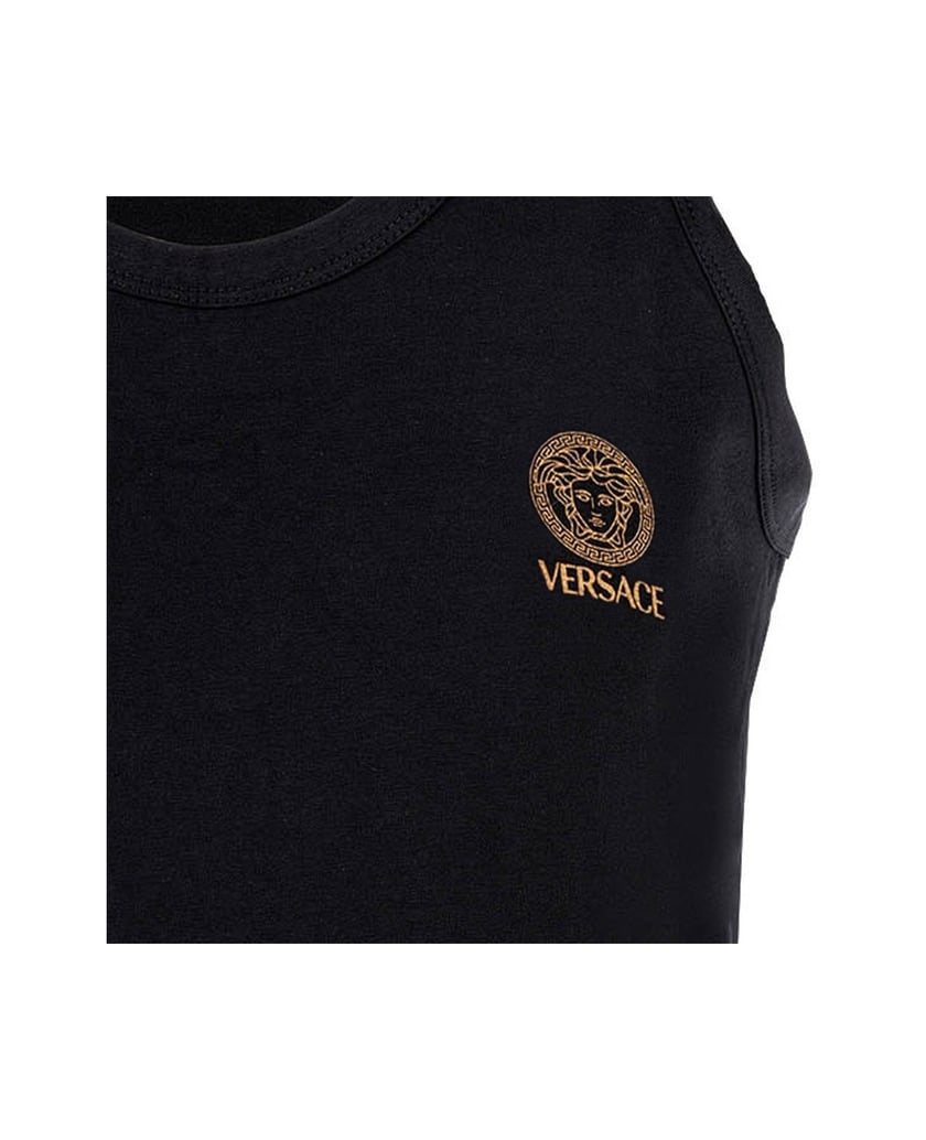 VERSACE-Herren-Unterhemd-1er-Pack-T-SHIRT-LONG-SLEEVES-ROUND-NECK-JERSEY-TOPEKA-BI-STRETCH-COTTON-ORGANIC-NEW-LOGO-schwarz