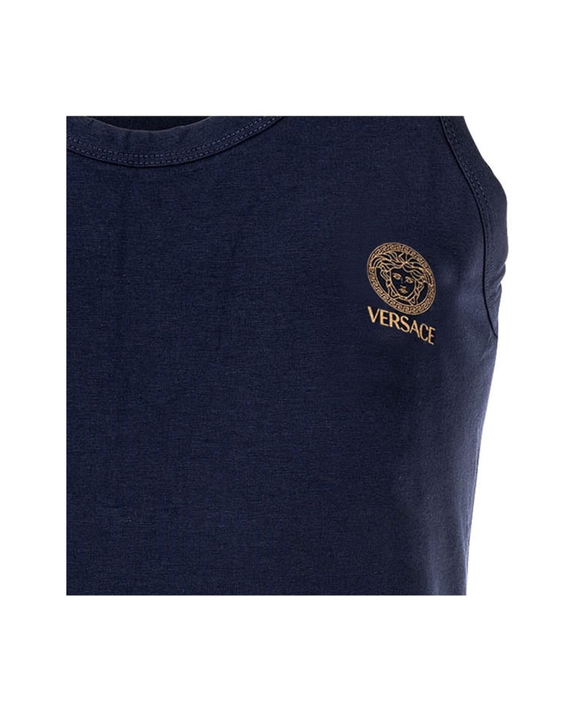 VERSACE-Herren-Unterhemd-1er-Pack-T-SHIRT-LONG-SLEEVES-ROUND-NECK-JERSEY-TOPEKA-BI-STRETCH-COTTON-ORGANIC-NEW-LOGO-schwarz