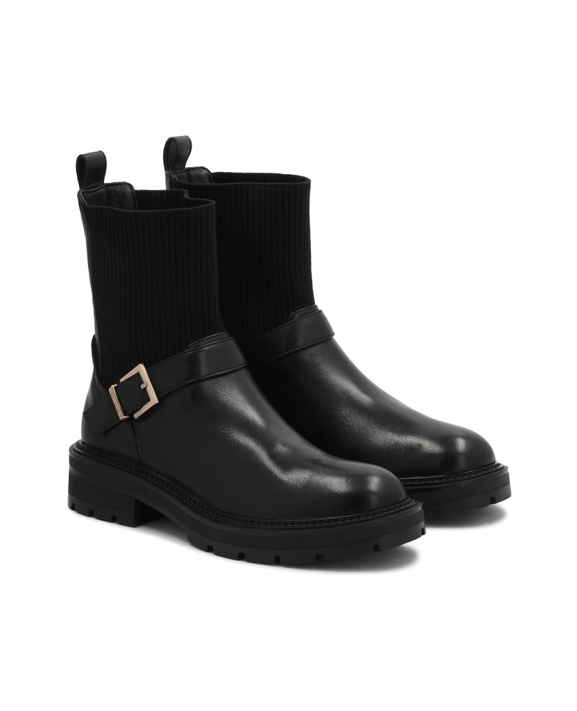Kazar-Slip-on-flat-boots-decorated-with-a-strap-černá