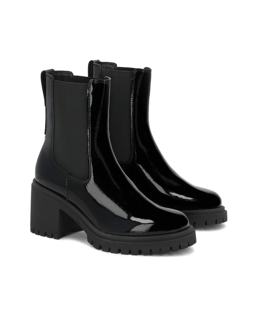 Kazar-Schwarze-Lacklederstiefel-mit-Knittereffekt-schwarz