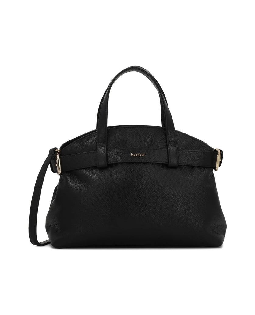 Kazar-Schwarze-Lederhandtasche-mit-dekorativem-Riemen-und-funktioneller-Innenausstattung-schwarz