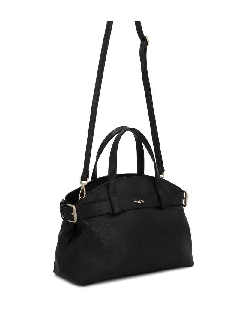 Kazar-Schwarze-Lederhandtasche-mit-dekorativem-Riemen-und-funktioneller-Innenausstattung-schwarz