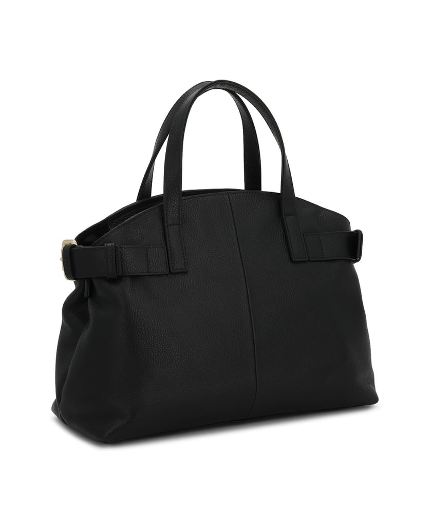 Kazar-Schwarze-Lederhandtasche-mit-dekorativem-Riemen-und-funktioneller-Innenausstattung-schwarz
