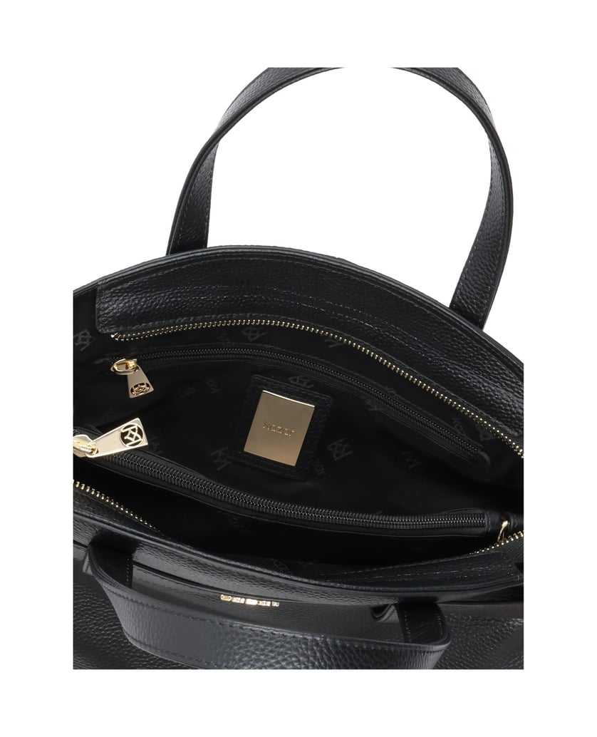 Kazar-Schwarze-Lederhandtasche-mit-dekorativem-Riemen-und-funktioneller-Innenausstattung-schwarz
