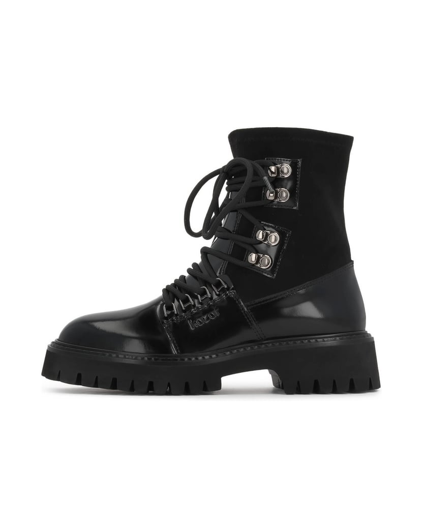Kazar-Black-leather-boots-with-fabric-upper-and-trep-sole-černá