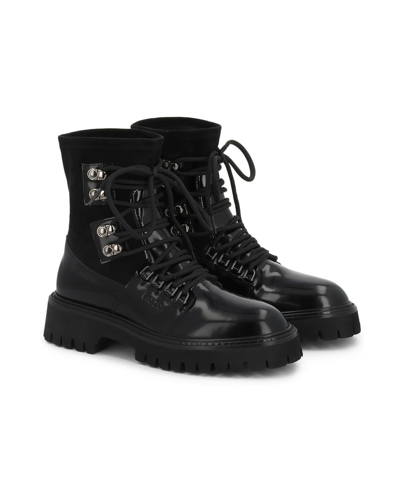 Kazar-Black-leather-boots-with-fabric-upper-and-trep-sole-černá