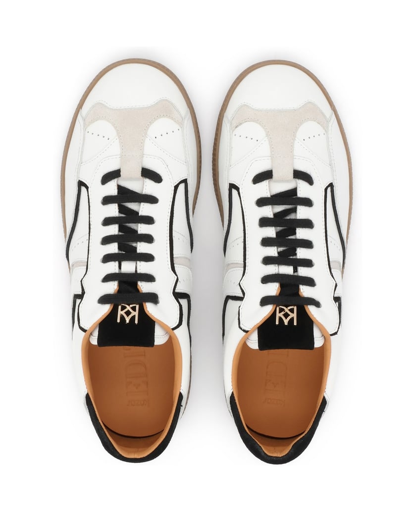 Kazar-Black-and-white-leather-sneakers-with-suede-inset-pattern-biela