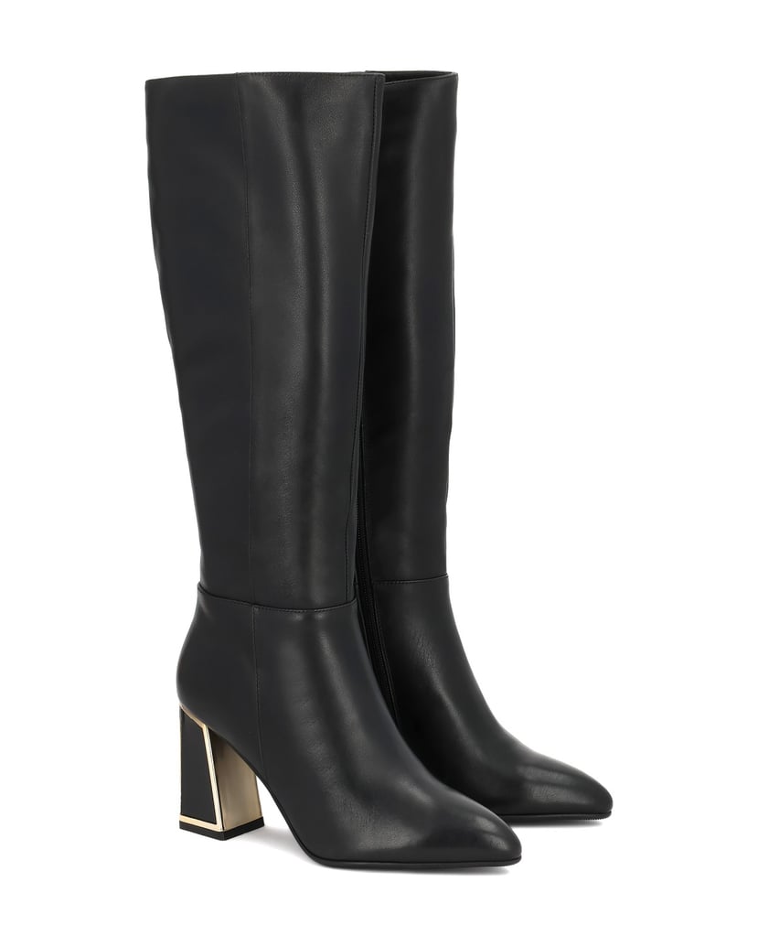 Kazar-Black-stiletto-boots-with-gold-inserts-černá