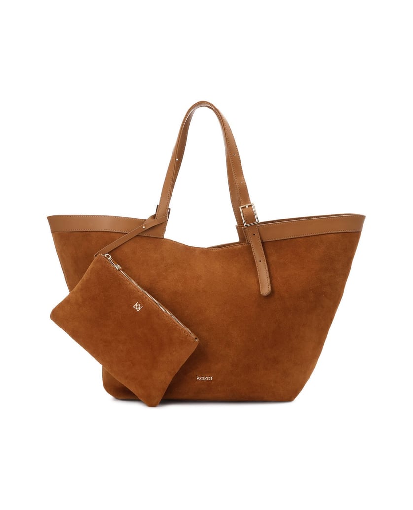 Kazar-Suede-light-brown-trapeze-handbag-velbloudí