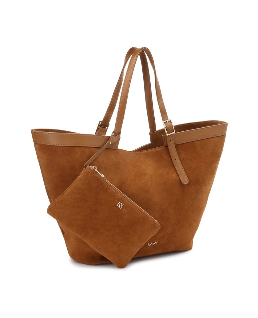 Kazar-Suede-light-brown-trapeze-handbag-velbloudí