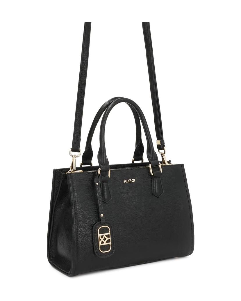 Kazar-Black-leather-handbag-with-detachable-strap-and-lockable-compartment-čierna