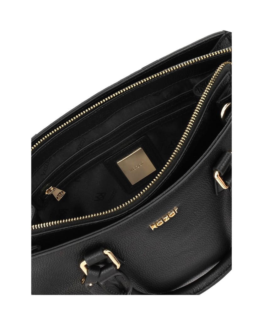 Kazar-Black-leather-handbag-with-detachable-strap-and-lockable-compartment-čierna