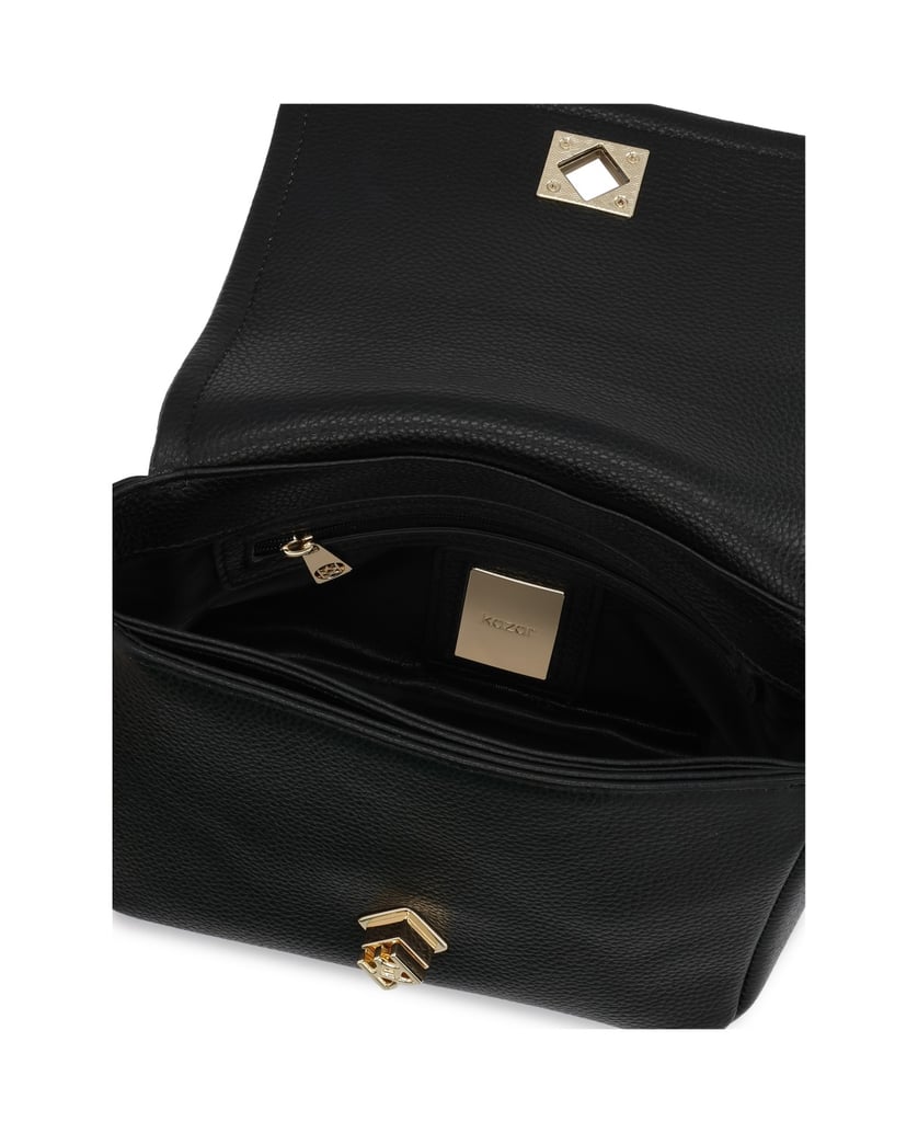 Kazar-Small-black-leather-handbag-with-flap-černá