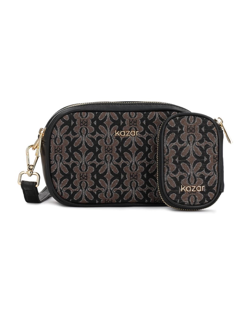 Kazar-Brown-and-black-patterned-fabric-handbag-hnědá