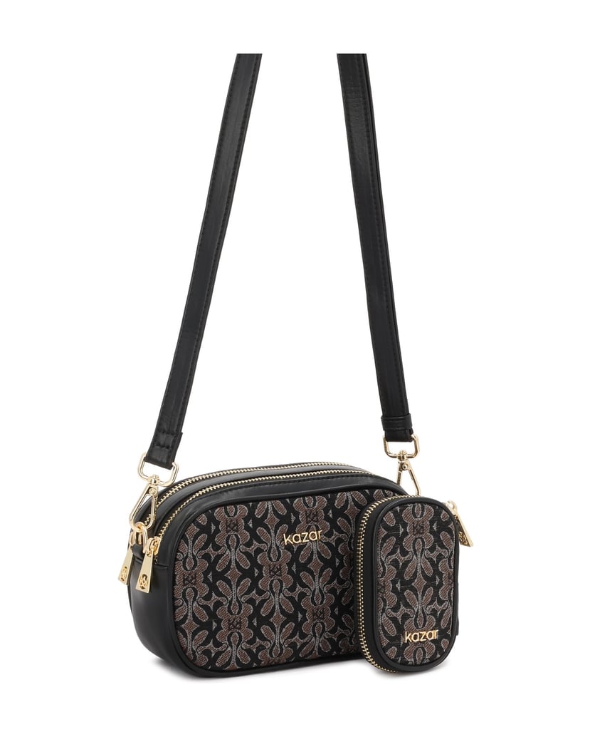 Kazar-Brown-and-black-patterned-fabric-handbag-hnědá