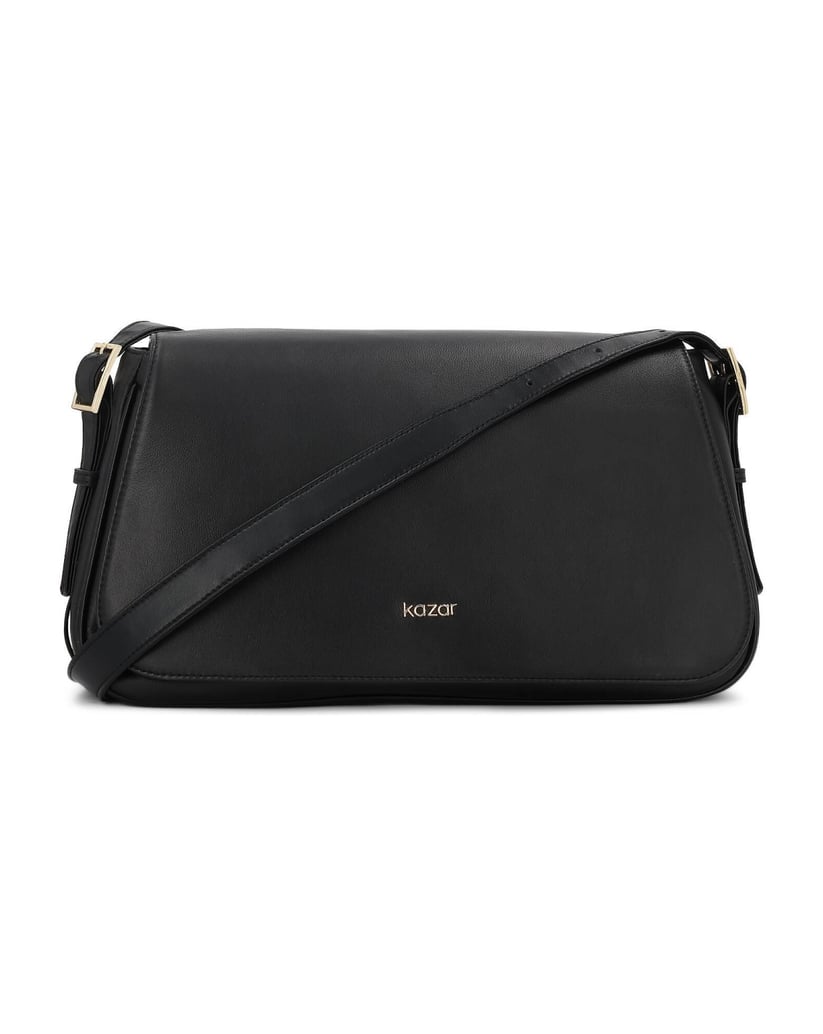 Kazar-Black-leather-handbag-with-flap-and-adjustable-strap-černá