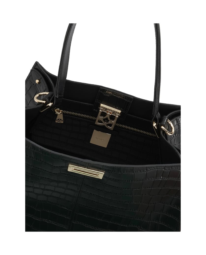 Kazar-Black-embossed-leather-handbag-černá