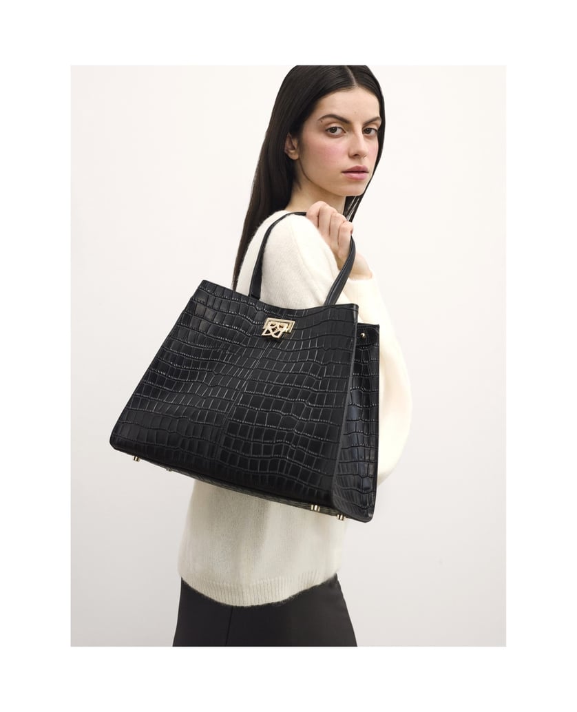 Kazar-Black-embossed-leather-handbag-černá