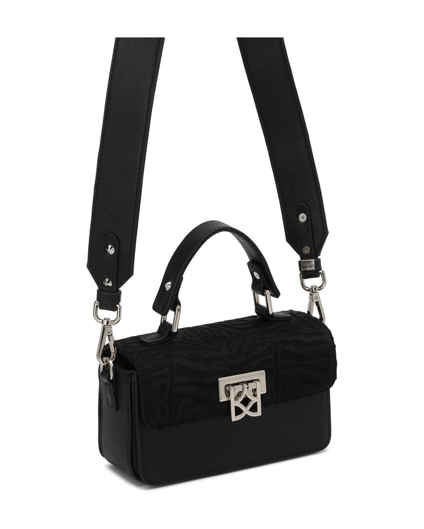 Kazar-Black-zebra-pattern-hair-finish-handbag-černá