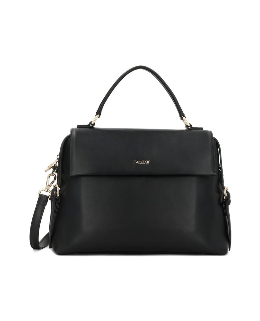 Kazar-Trapeze-black-handbag-with-flap-and-handgrip-čierna