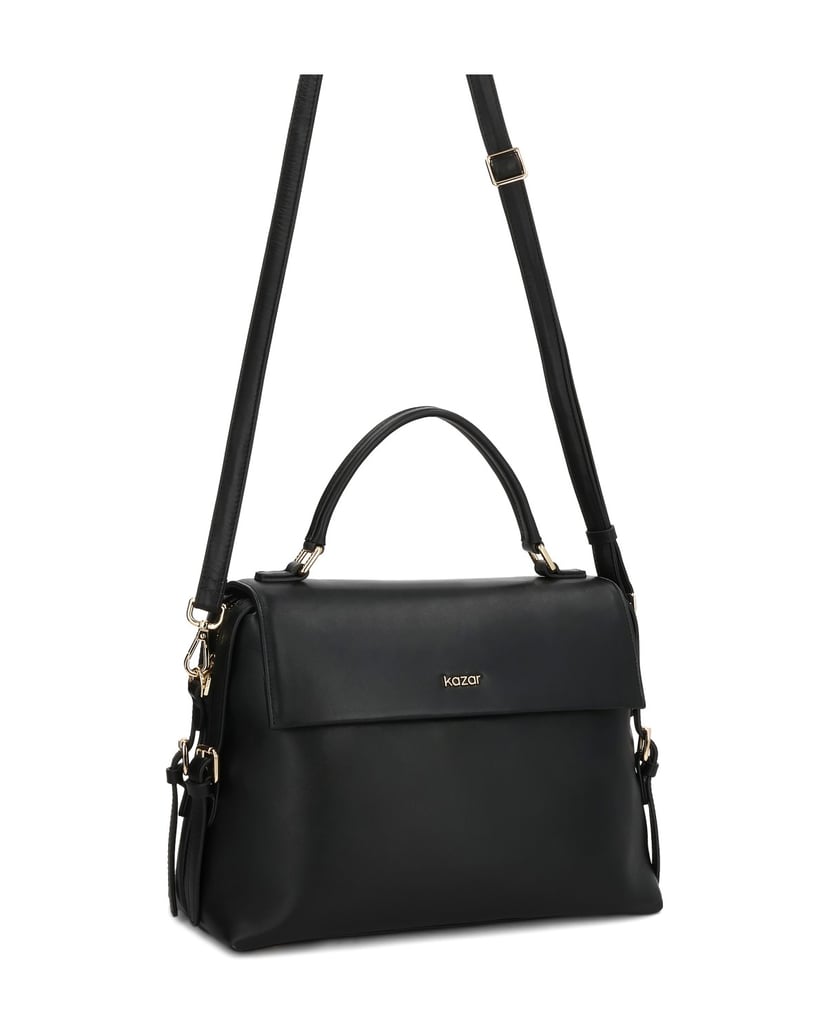 Kazar-Trapeze-black-handbag-with-flap-and-handgrip-čierna