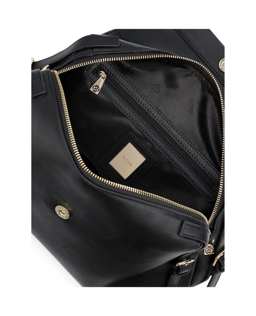 Kazar-Trapeze-black-handbag-with-flap-and-handgrip-čierna