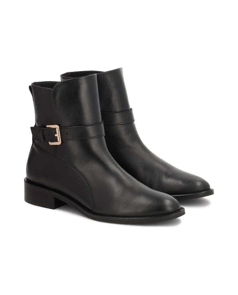 Kazar-Flache-Lederstiefel-mit-Riemen-schwarz