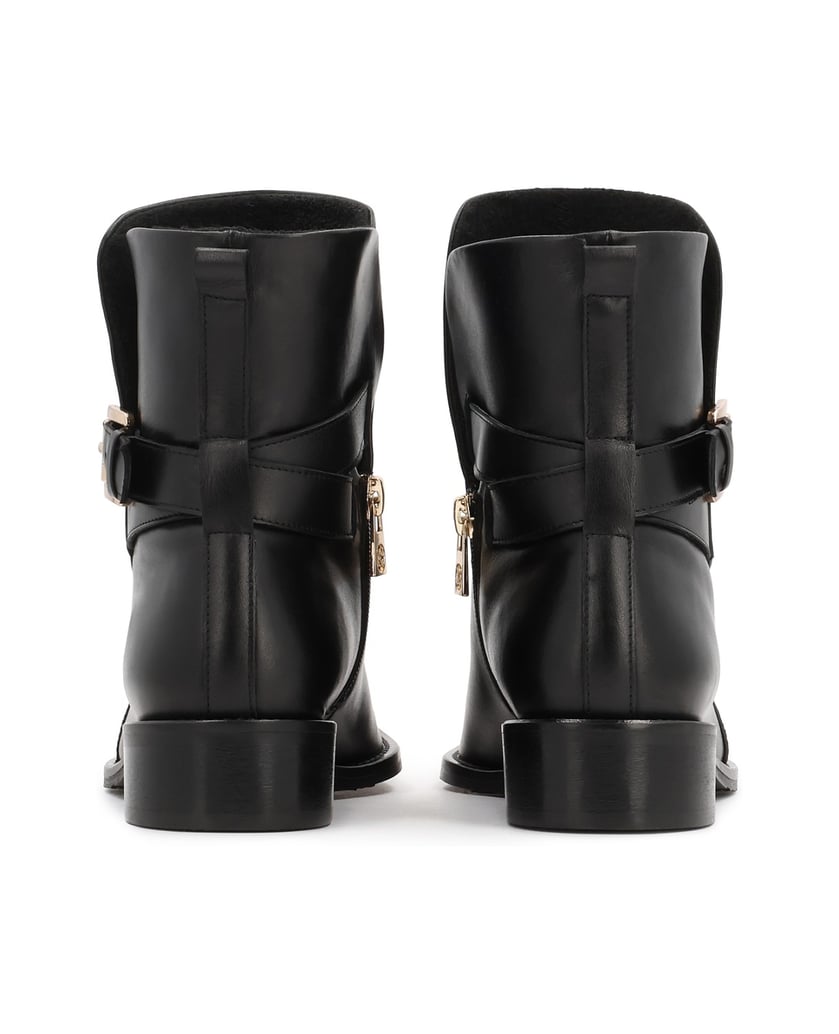 Kazar-Flache-Lederstiefel-mit-Riemen-schwarz