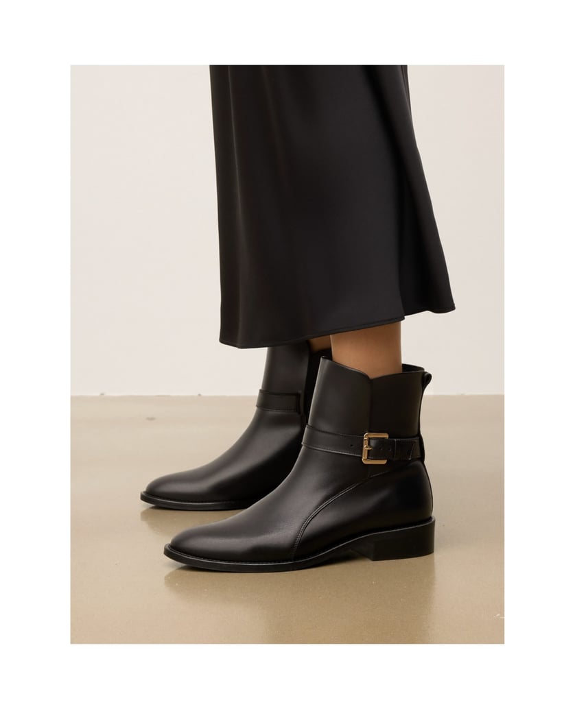 Kazar-Flache-Lederstiefel-mit-Riemen-schwarz