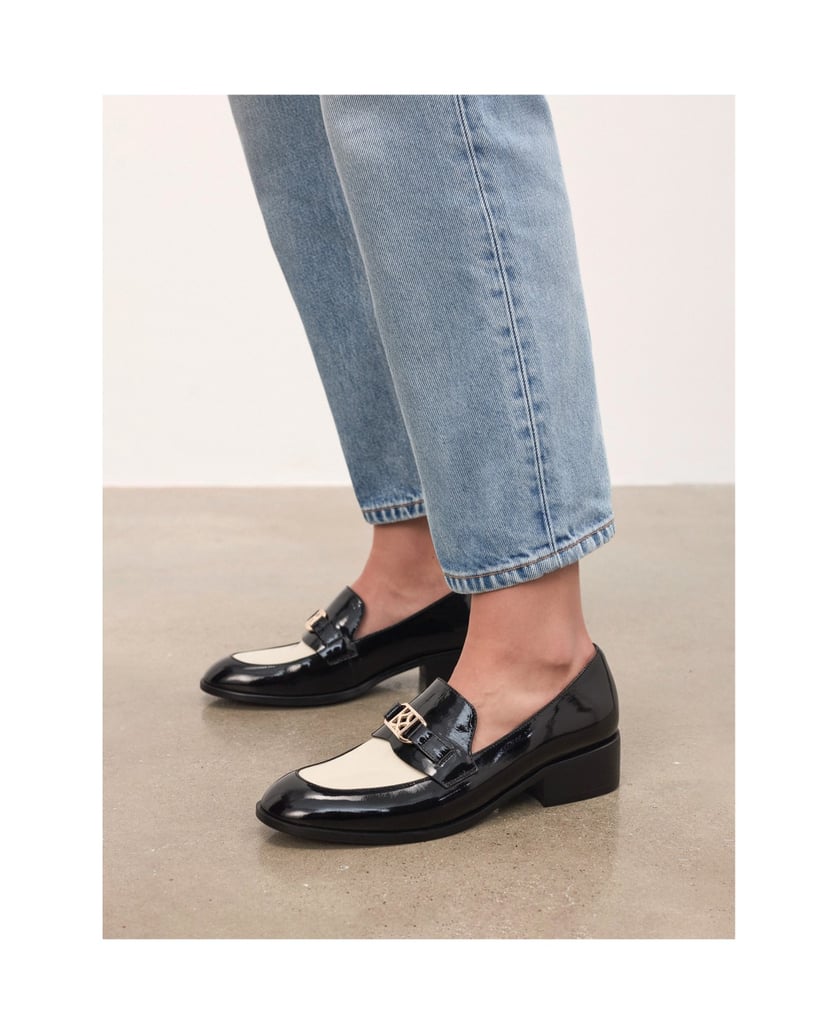 Kazar-Flache-Schuhe-aus-zweifarbigem-Lackleder-schwarz
