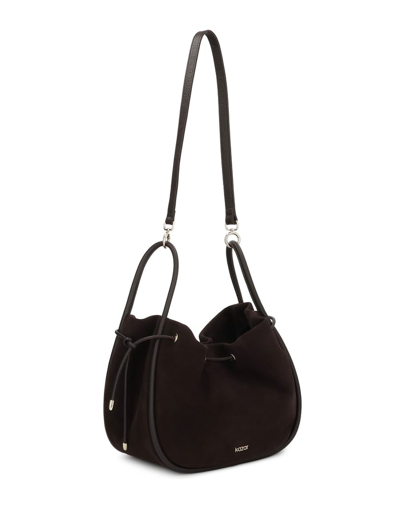 Kazar-Suede-bag-in-dark-brown-color-with-gold-logo-tmavě-hnědá