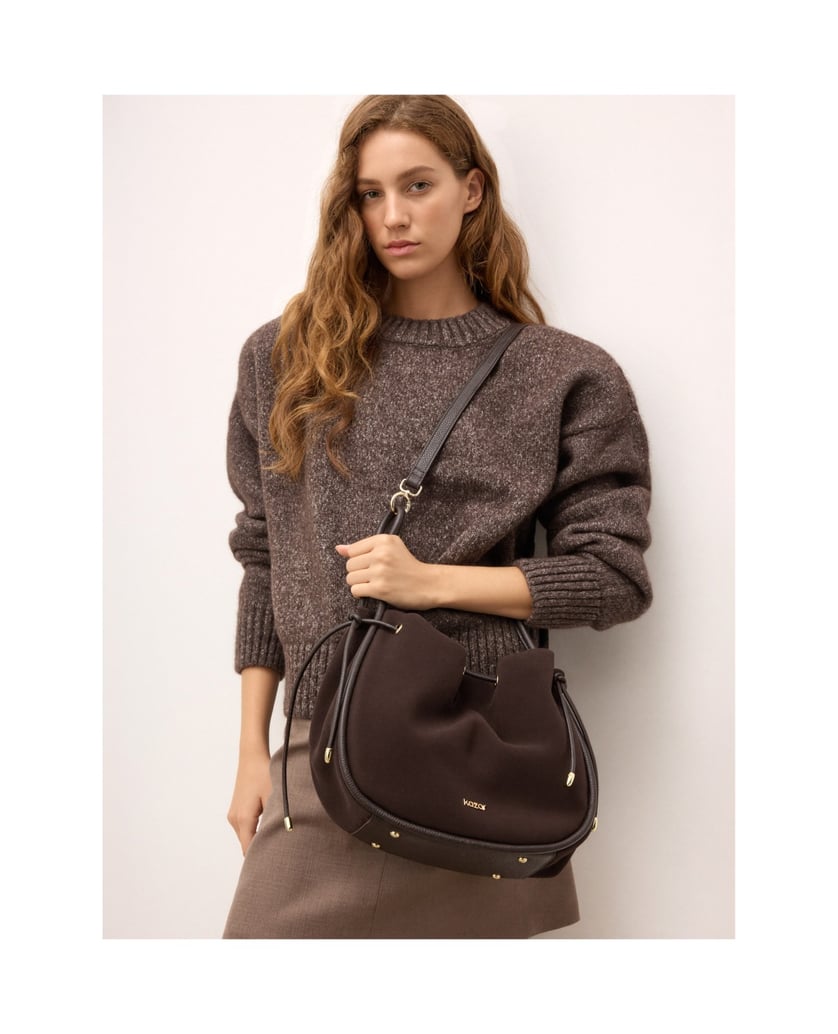 Kazar-Suede-bag-in-dark-brown-color-with-gold-logo-tmavě-hnědá