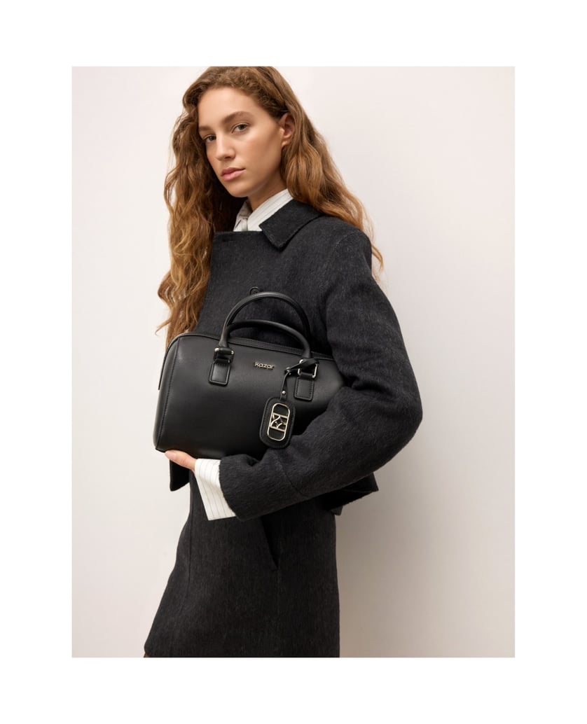 Kazar-Cylindrical-black-leather-handbag-černá