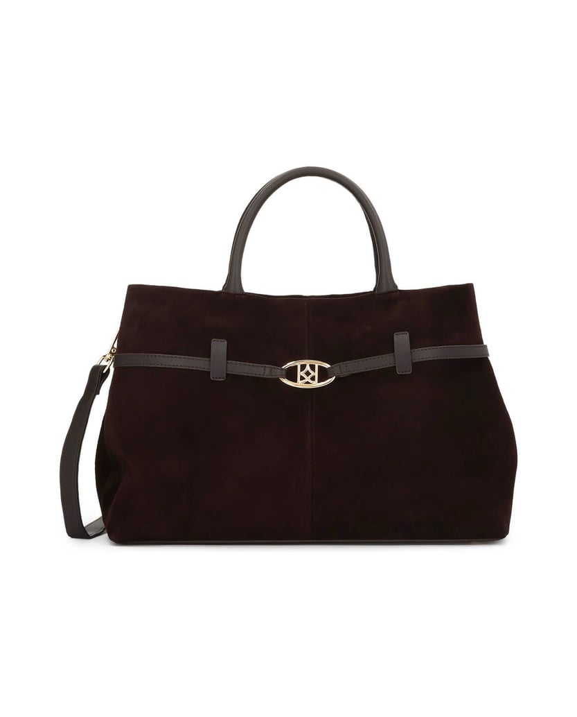 Kazar-Brown-suede-handbag-with-trapezoidal-shape-hnedá