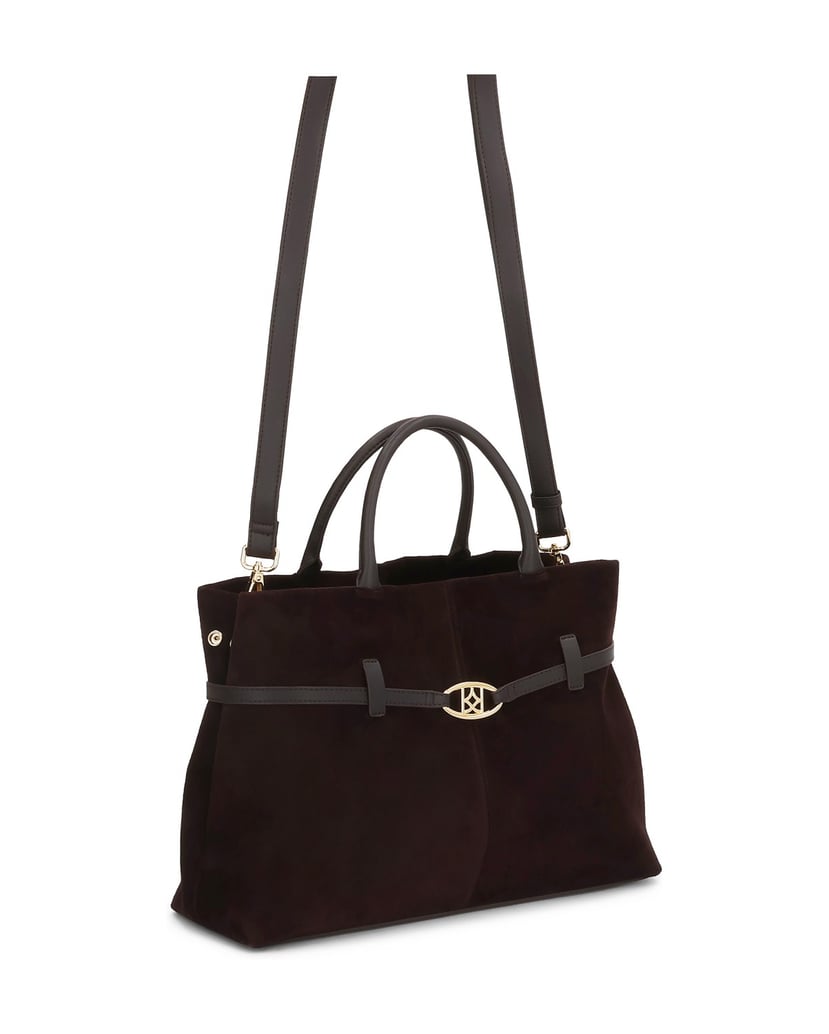 Kazar-Brown-suede-handbag-with-trapezoidal-shape-hnedá