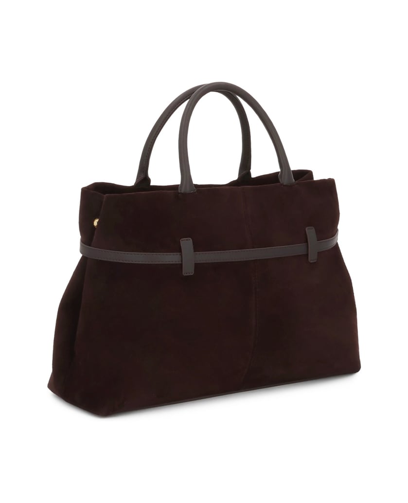 Kazar-Brown-suede-handbag-with-trapezoidal-shape-hnedá