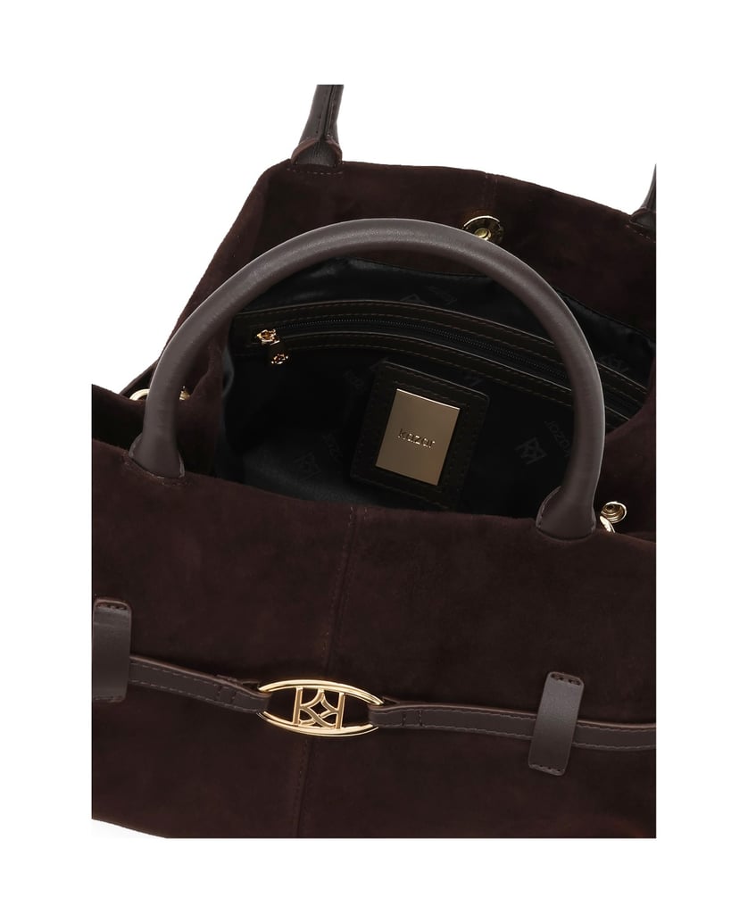 Kazar-Brown-suede-handbag-with-trapezoidal-shape-hnedá