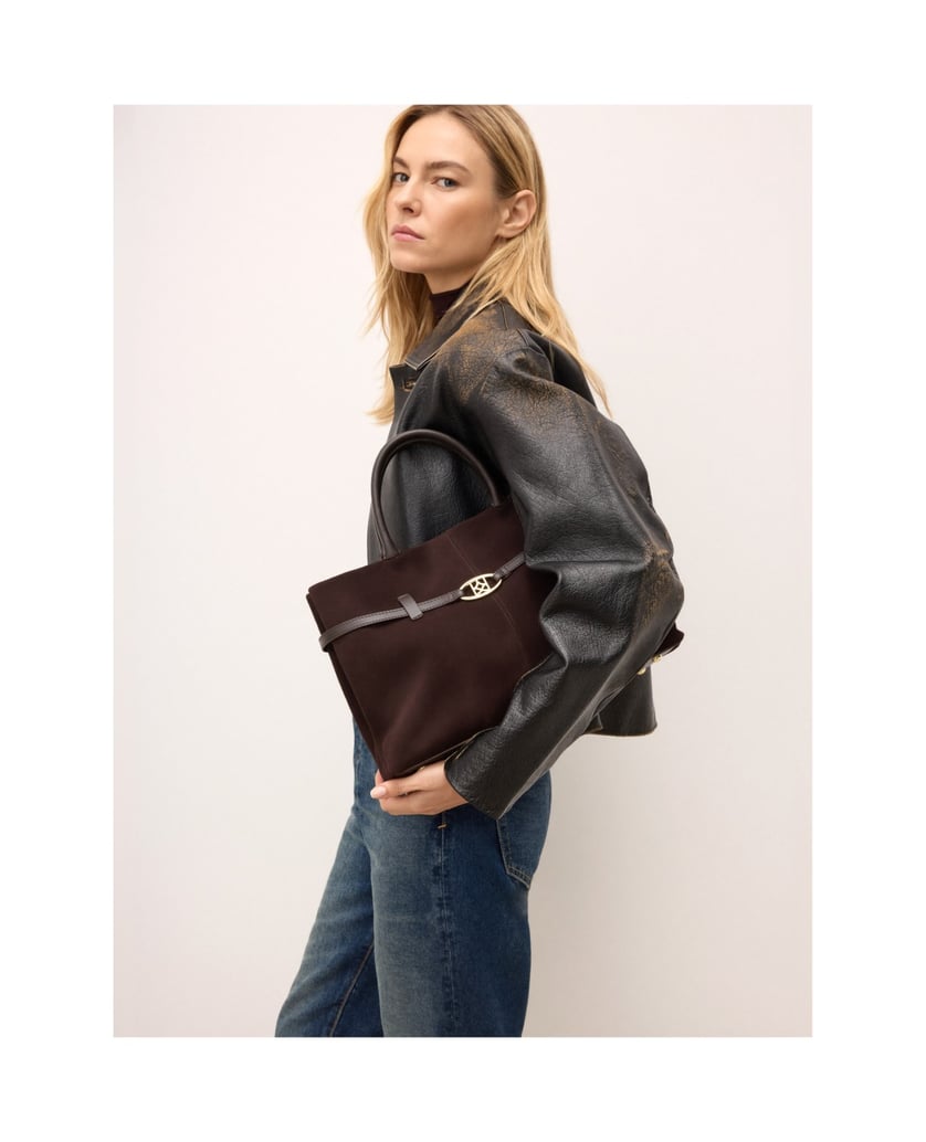 Kazar-Brown-suede-handbag-with-trapezoidal-shape-hnedá